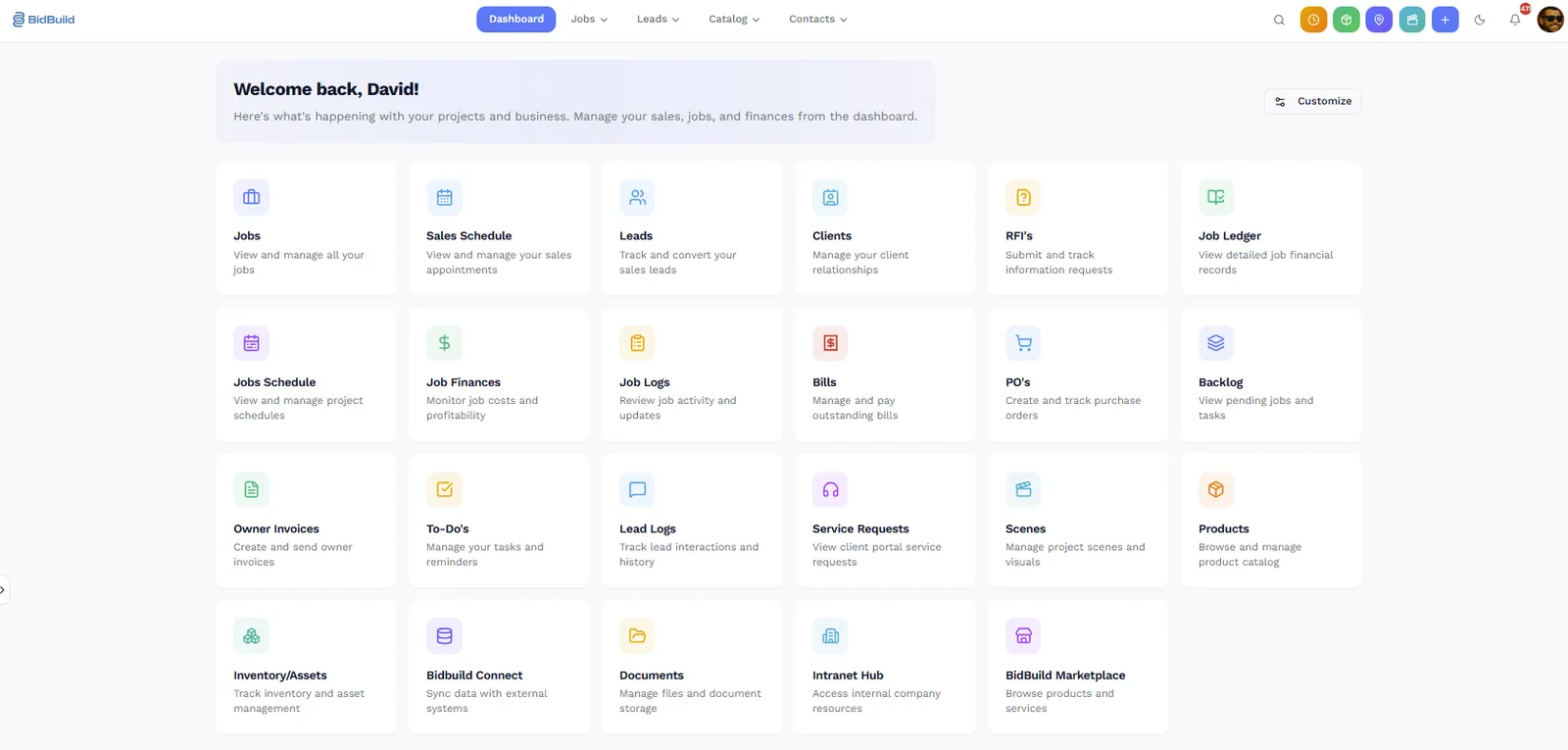 BidBuild Dashboard — manage jobs, leads, finances, and more from one place
