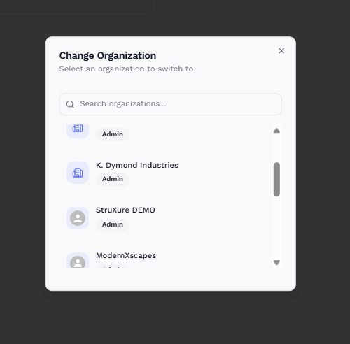 BidBuild Organization Selector — switch between multiple companies
